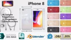 iPhone 8 4K 12 Colors Plus Accessories 3D model