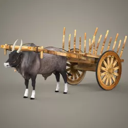 Realistic Ox and Cart 3D model