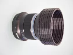 Reversible lens hood for Olympus 45mm f/1.8 lens.