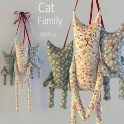 Textile toys cats hanging 3D model