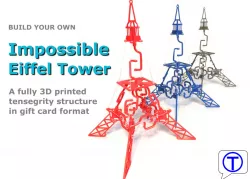 The Impossible Eiffel Tower - fully 3D printed tensegrity structure in a gift card format