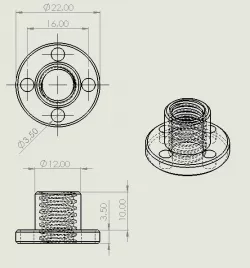 Vis trapézoïdale T8 ISO - 1 filets - Pitch 1.5mm - Lead 1.5mm
