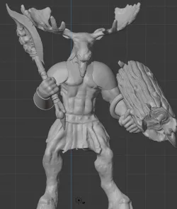 Cervidae Folk (Shatjan) with bone axe and log shield