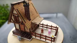 House with corral for animals. Laser cutting. Plywood.