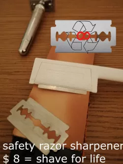 Safety razor sharpener and razor blade