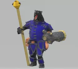 Belloo the Black, Defender of the Honey Hole - Bearfolk Druid with Staff of the Honey Hive and Log Shield 