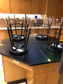 Lab Table Partition Stabilizers for COVID Mitigation