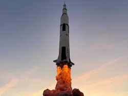 Saturn V with smoke and base