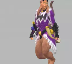 Satyr Huntress with ukele, drinking horn, sword, and bow 