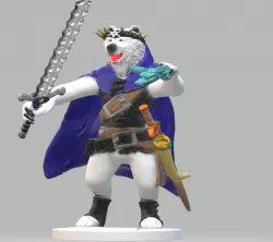 Exiled Prince, Baelric the Honeybane, Bearfolk Curseblade of the Frosnibone Court wielding the sword Stormblizzard 