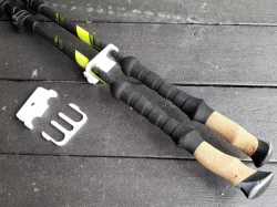 Trekking / hiking pole storage clips