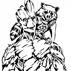 Rocket and Groot stencil 2