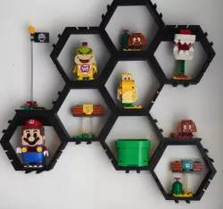 Mario Minifigs Hexagon Display (with wall mounts)