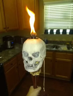 orc skull tiki torch