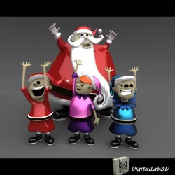 Santa Claus with Elves 3D model