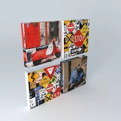 Street scooters four paintings 3D model
