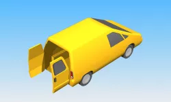 Van with double open rear doors.