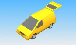 Van with open tailgate.