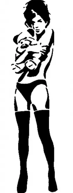 Banksy girl hugging bear stencil