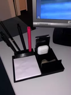 Desk organizer with iPhone X, AirPods, Card holder, keys, notes and pen holders