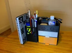 Modular economical desktop organizer (with drawers, pen pot, book stand, glasses stand, cat, and everything!)