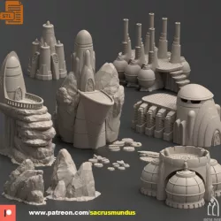 $17.95The Thriving Planet. 3d Printing Designs Bundle. Futuristic Scifi Buildings, Rocks and Generators. Terrain and Scenery for Wargames