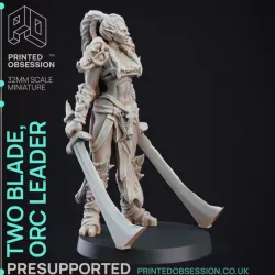 $3.50Two Blade - Female Orc Commander - PRE SUPPORTED - 32 mm scale miniature