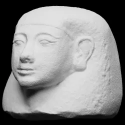 Limestone human-headed canopic jar lid: Imsety