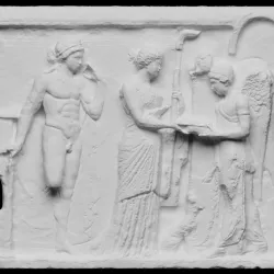 Relief: Victory making a libation to Diana and Apollo