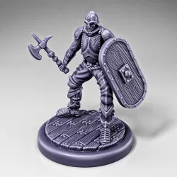 Skeleton - Infantry - Battle Axe + Elliptical Shield - Ready Pose + Wooden Base