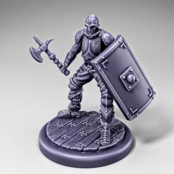 Skeleton - Infantry - Battle Axe + Scutum Shield - Ready Pose + Wooden Base