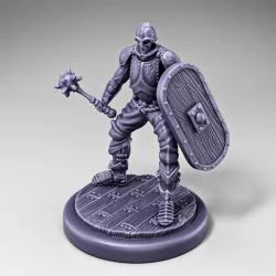 Skeleton - Infantry - Mace + Elliptical Shield - Ready Pose + Wooden Base
