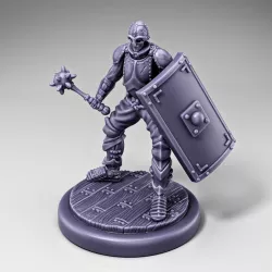 Skeleton - Infantry - Mace + Scutum Shield - Ready Pose + Wooden Base