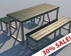 Bench chairs  and Table Low-poly 3D model