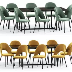 Curva Velvet Dining Chair Table 3D model