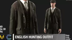 English hunting outfit  Marvelous Designer project 3D model