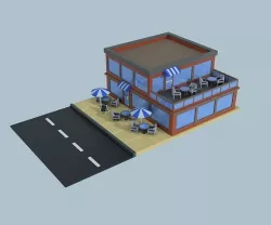 Small coffee house LowPoly Low-poly 3D model