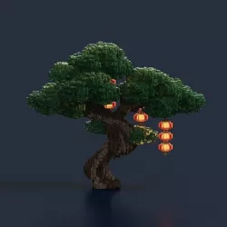 Voxel Chinese Bonsai with Lanterns by bkvoxel 3D model