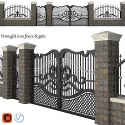  Wrought iron fence and gate 3D model