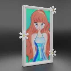 Anime drawing framed Low-poly 3D model
