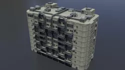 Apartment block with balcony dirty Low-poly 3D model