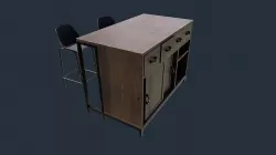 Bar with Bar Stools Low-poly 3D model