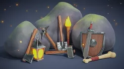 Basic RPG Game Tools and Weapons set Low-poly 3D model