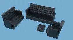 Black Leather Sofa Set 3D model