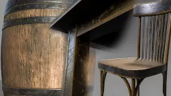 Chair table  barrel  dragon aged set PBR Gameready Low-poly 3D model
