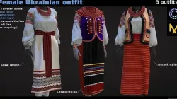 Female Ukrainian outfit 3 different outfits 3D model