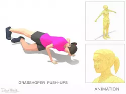Grasshoper PushUps  Exercise Woman Animation Low-poly 3D model