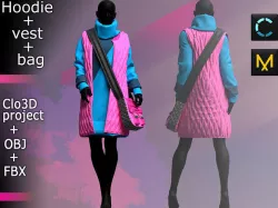 Hoodie with vest and bag 3D model