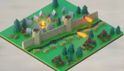 Isometric low-poly medieval castle wall Low-poly 3D model