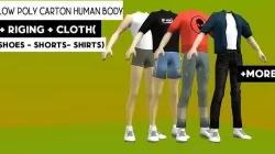 Low Poly Carton Human Body with Riging and Cloth -Complete Pack- 3D model